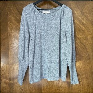 Loft Size Large Heather Gray Long Puff Sleeve Sweater; Soft; Ribbed Cuffs